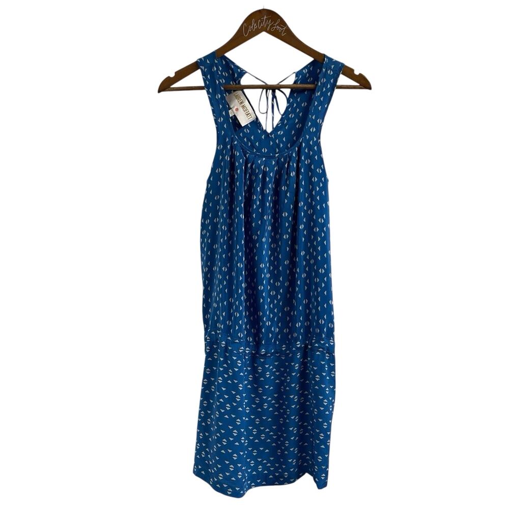 Lauren Moffatt 100% Silk Dress Blue Triangle Dot Print 2 Knee Length Designer